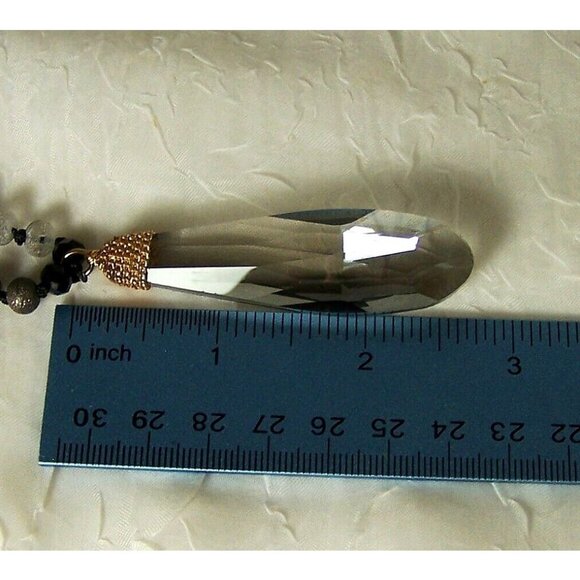 Faceted Teardrop Glass Pendant Long Line Necklace Frosted Gray Black Beads Knots - Picture 5 of 6